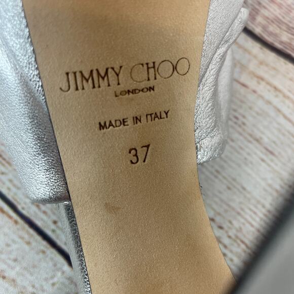 Jimmy Choo Heloise 120 Nappa Womens Sz EUR 37 US 7 Platform Sandal Heels Silver - Picture 9 of 9